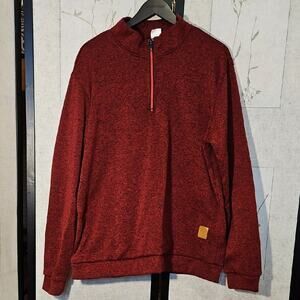 Red Zip Up Sweater with Mock Turtleneck and Warm Knit Fabric
